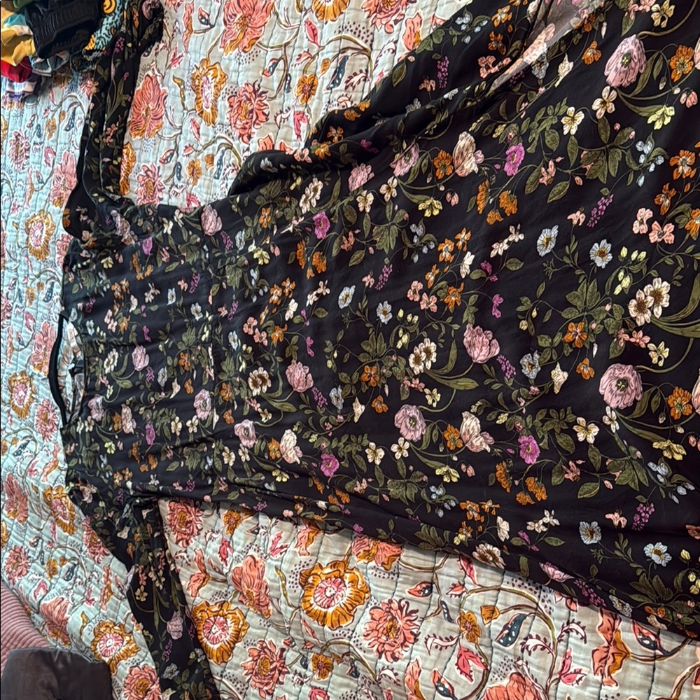 LOFT Black Dress with Floral Design